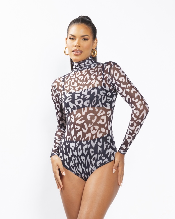 BODY MANGA LONGA TULE ONÇA P&AMP;B 