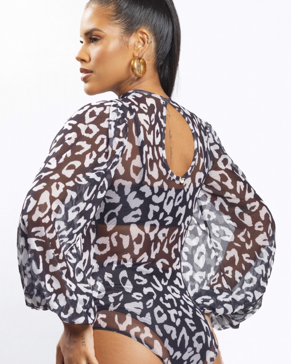 BODY EMMA TULE ONÇA P&AMP;B 