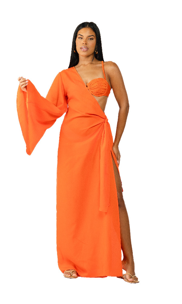 VESTIDO HELENA CREPE LARANJA 