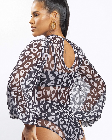 BODY EMMA TULE ONÇA P&B 