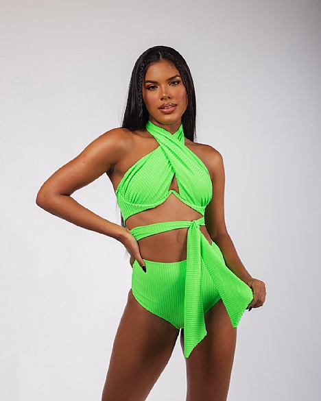 Bikini Cruzado Verde Canelado